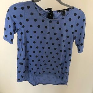 Forever 31 Polka Dot Blue & Black Short Sleeve Top